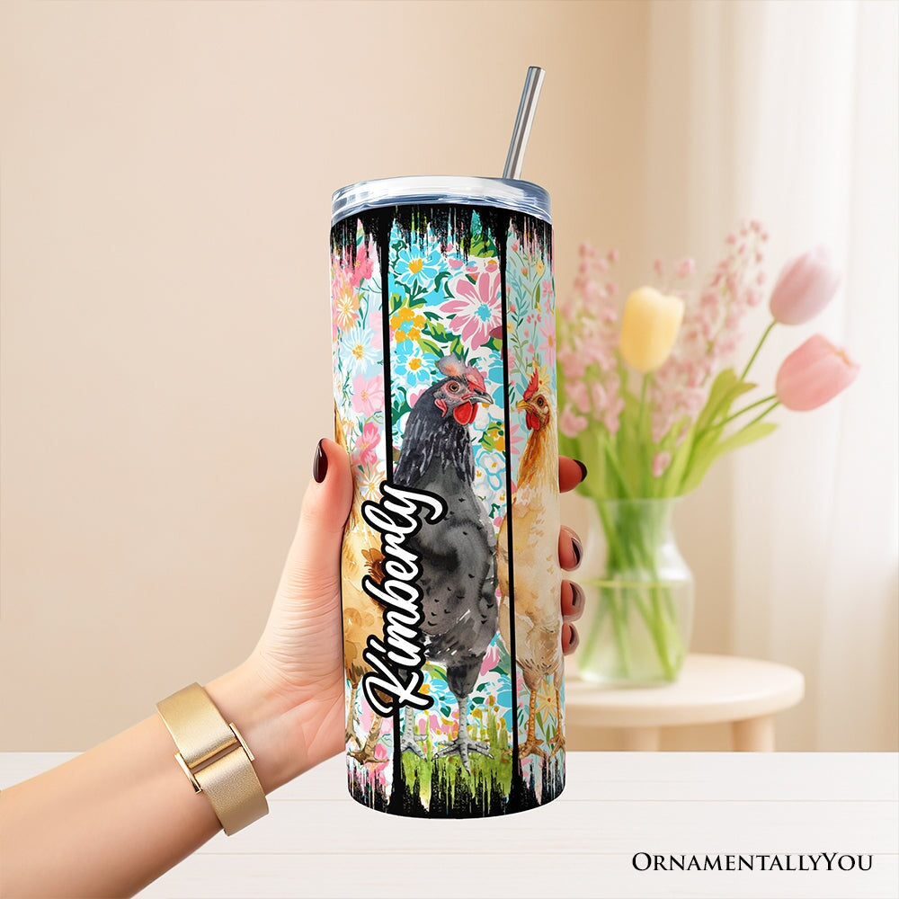Personalized Chicken Farm 20oz Tumbler, Colorful Floral Gift Cup