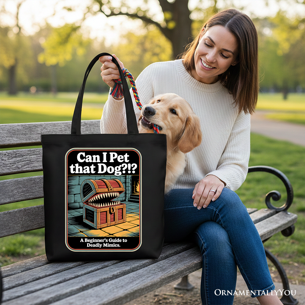 Can I Pet That Dog Retro Meme Cotton Tote Bag, Black and White