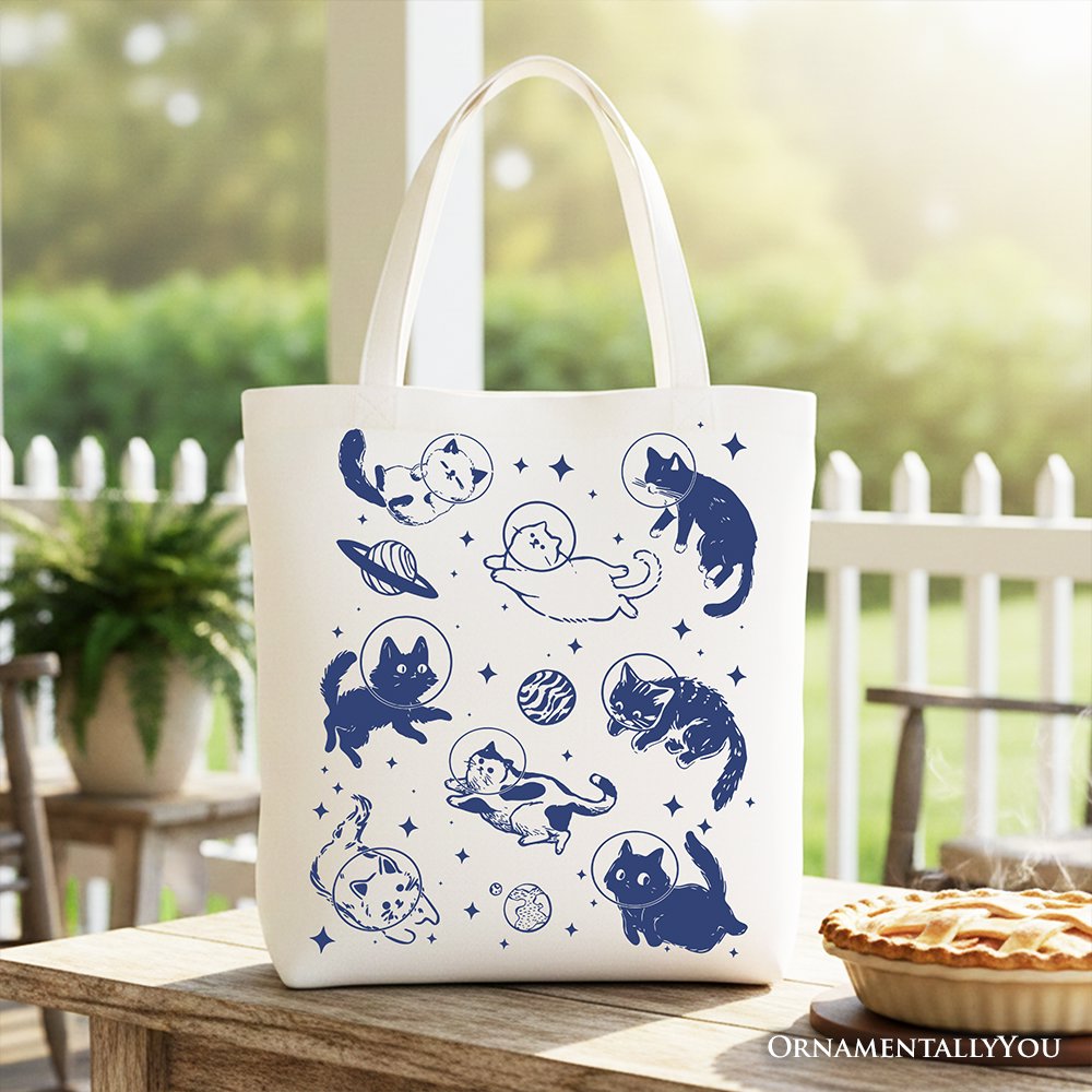 Cats in Space Retro Canvas Tote Bag - Funny Astronaut Kitty Gift