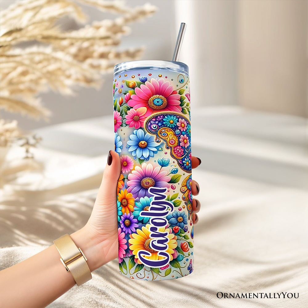 Christian Butterfly Floral 20oz Personalized Tumbler with Straw