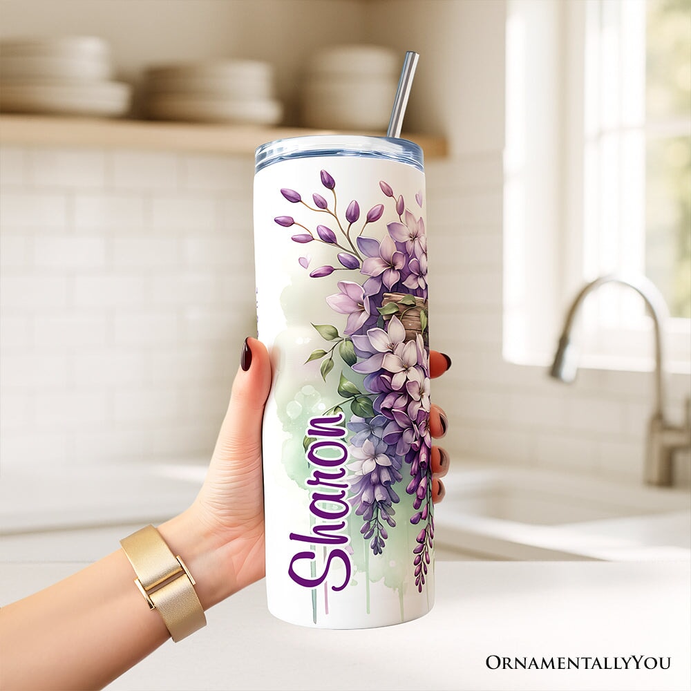 Purple Wisteria Cross Personalized 20oz Tumbler, Blessed Gift
