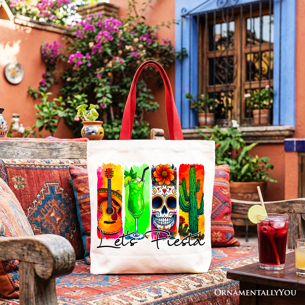 Cinco De Mayo Let’s Fiesta Brushstroke Tote Bag, Bohemian Shopper