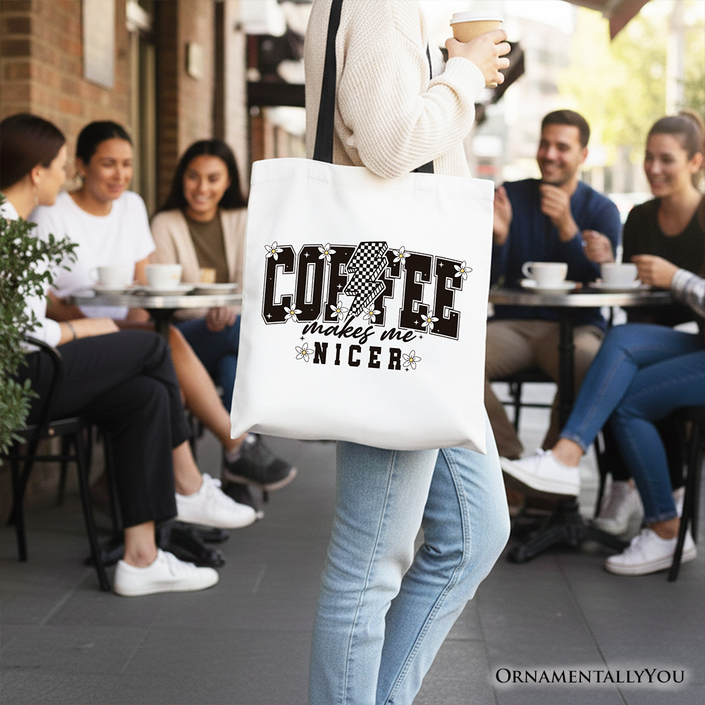 Coffee Makes Me Nicer Retro Tote Bag – Casual Cotton Shopper
