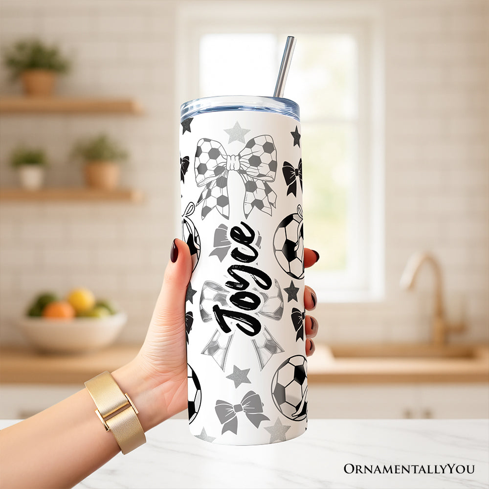 Coquette Soccer Bow 20oz Personalized Black and White Tumbler