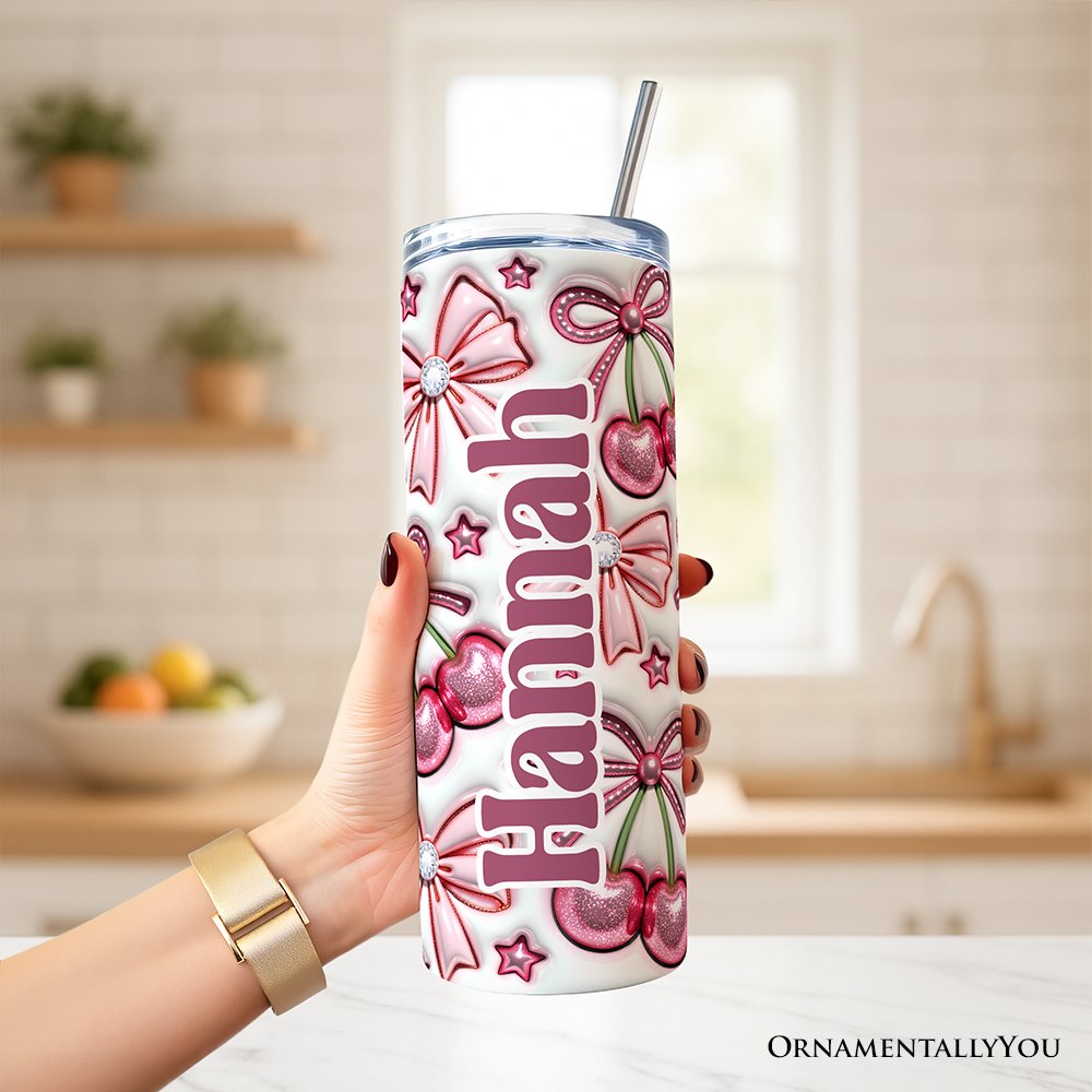 Coquette Cherry Bows 20oz Tumbler with Lid and Stainless Straw