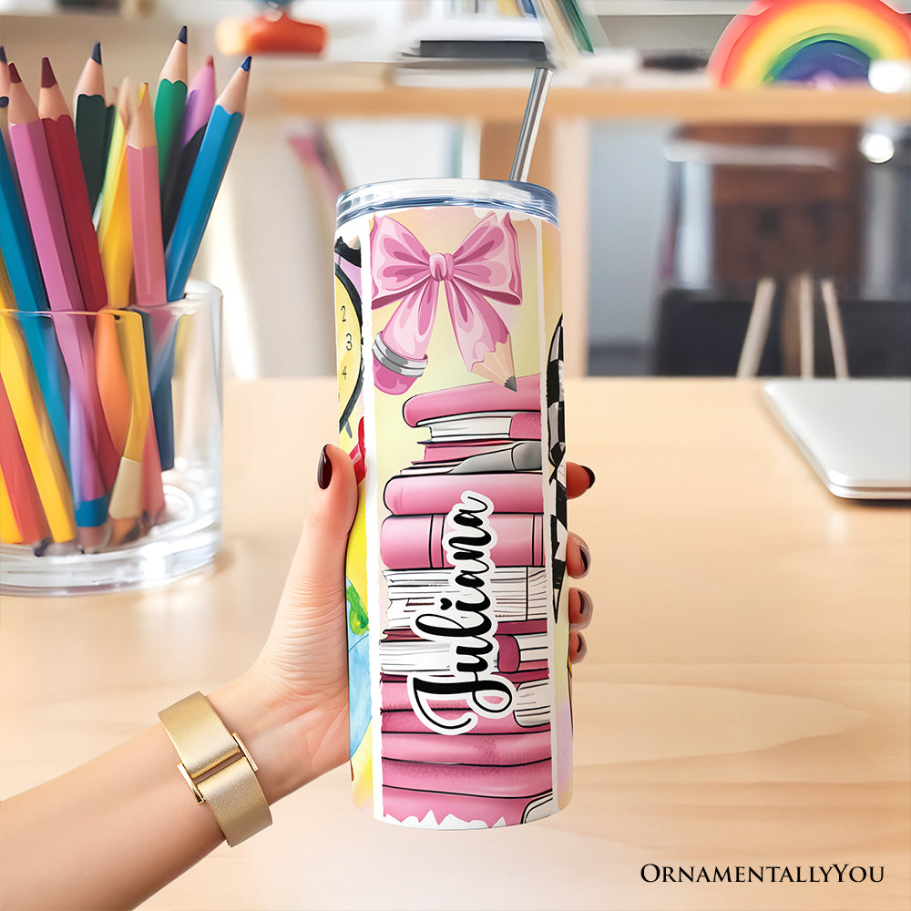 Retro Coquette Pink 20oz Personalized Teacher School Tumbler