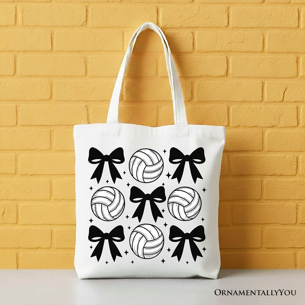 Coquette Volleyball Bows Canvas Tote, Cute Game Day Shopper