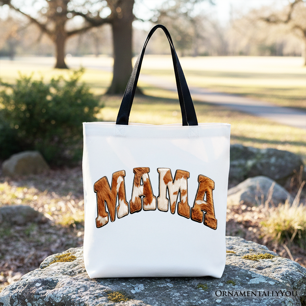 Cow Print Mama Western Tote Bag Faux Cowhide Mom Gift Shopper