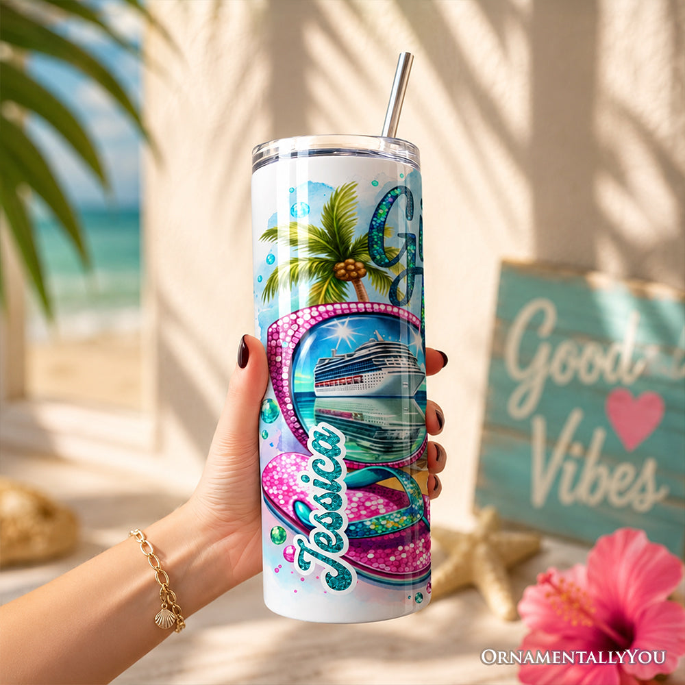 Personalized Cruise Girls Trip 2026 20oz Tumbler, Tropical Vacation Cup