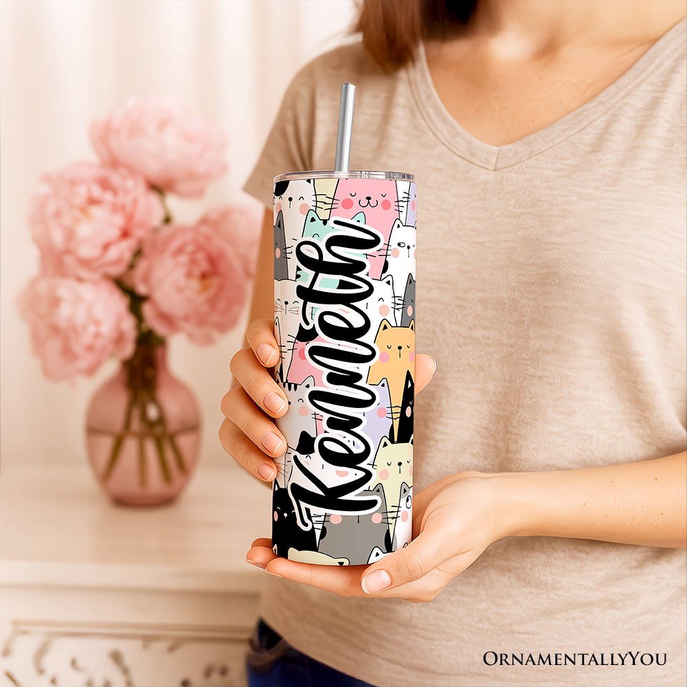 Whimsical Cat Lover 20oz Personalized Tumbler with Stainless Straw