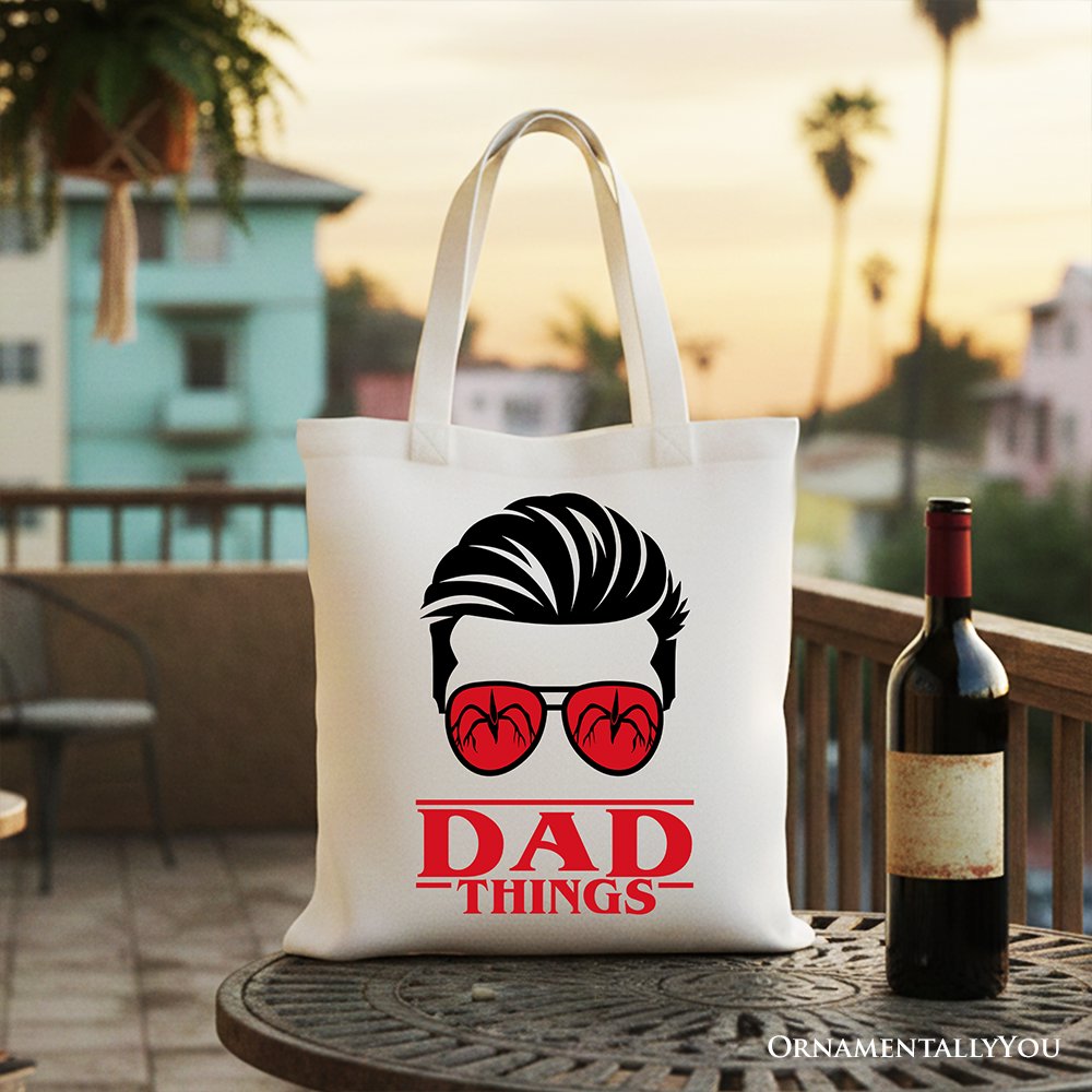 Dad Things Retro Canvas Tote Bag with Red Glasses Graphic