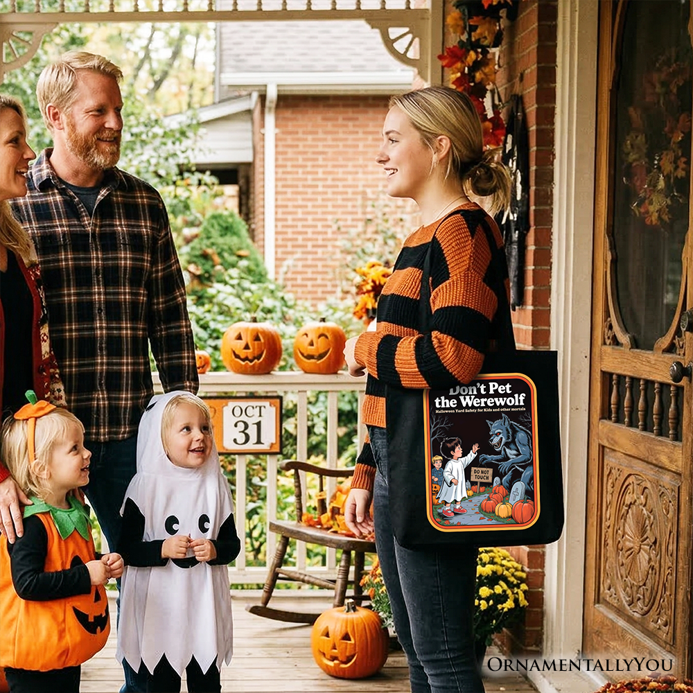 Don't Pet the Werewolf Tote Bag - Funny Retro Halloween Shopper