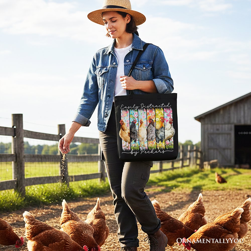 Easily Distracted by Peckers Floral Farm Life Canvas Tote Bag