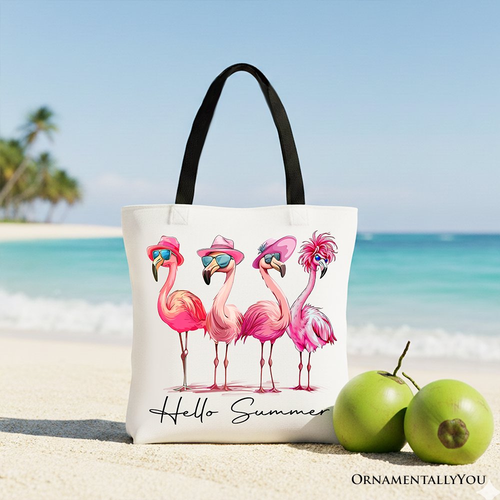 Flamingo Hello Summer Canvas Tote - Whimsical Tropical Gift Bag
