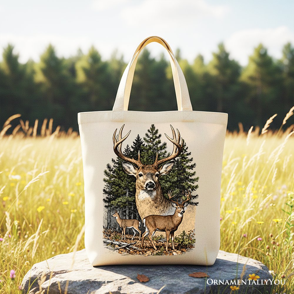Forest Deers Vintage Grunge Canvas Tote Bag, Nature Shopper