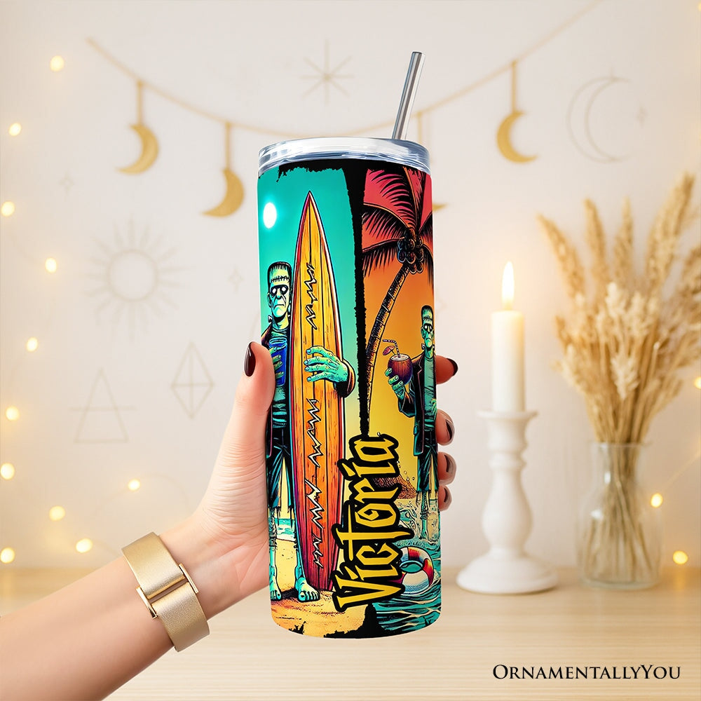 Retro Horror Frankenstein Beach 20oz Tumbler with Straw & Lid