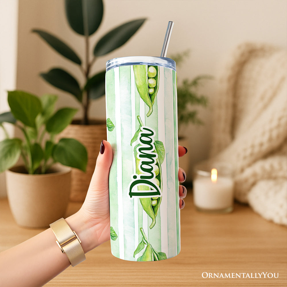 Fresh Green Pea Pod 20oz Personalized Watercolor Travel Tumbler