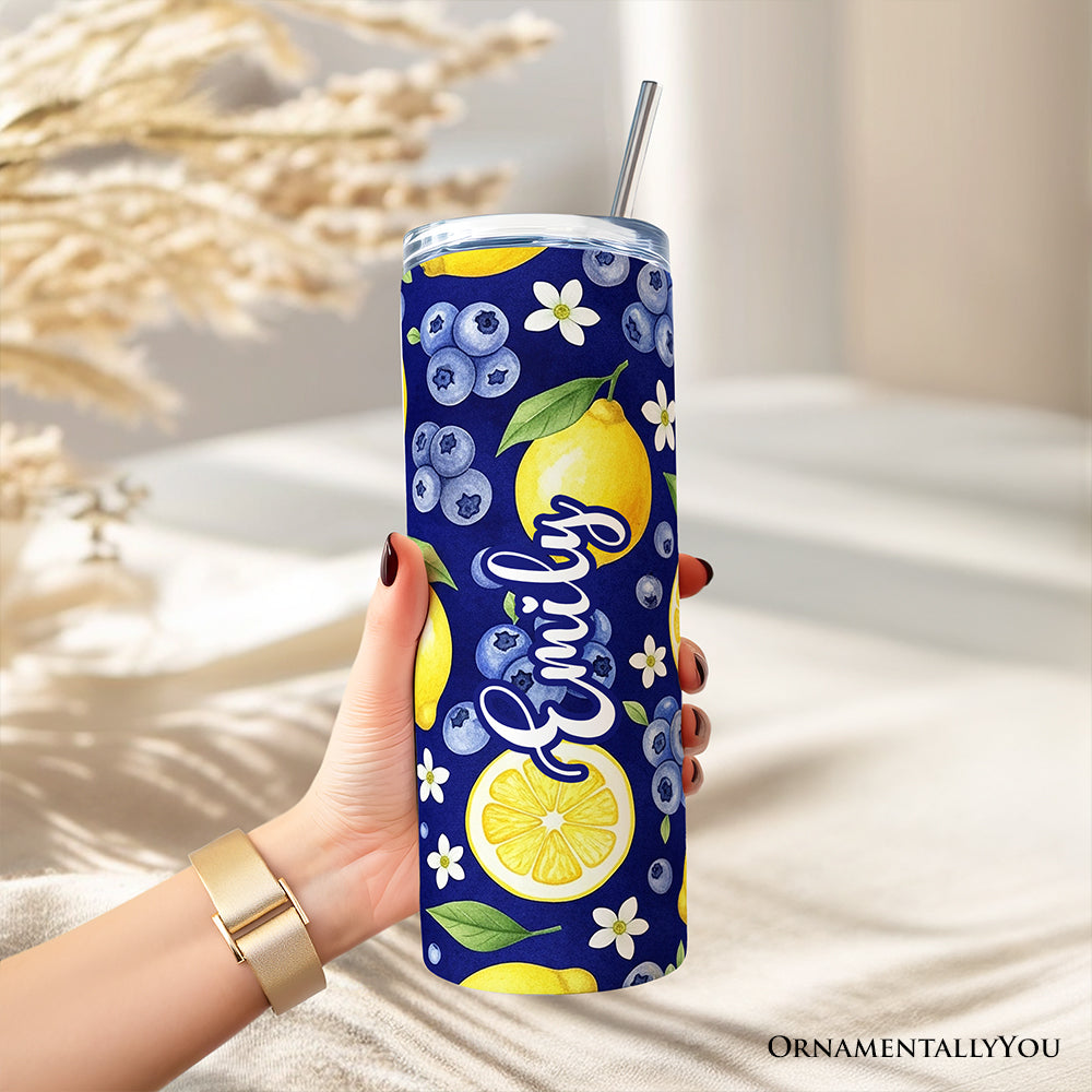 Fresh Lemon and Blueberry 20oz Personalized Tumbler with Straw
