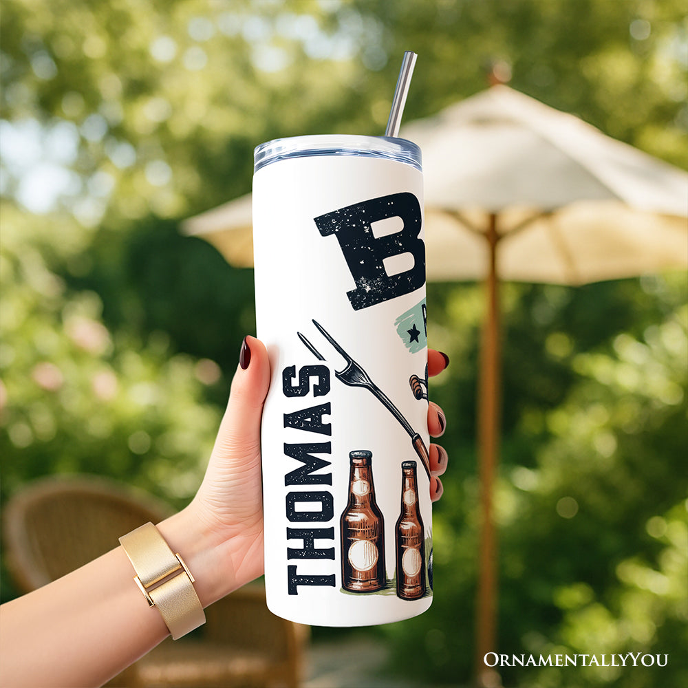 Funny BBQ Rules 20oz Stainless Steel Tumbler, Backyard Grill Gift