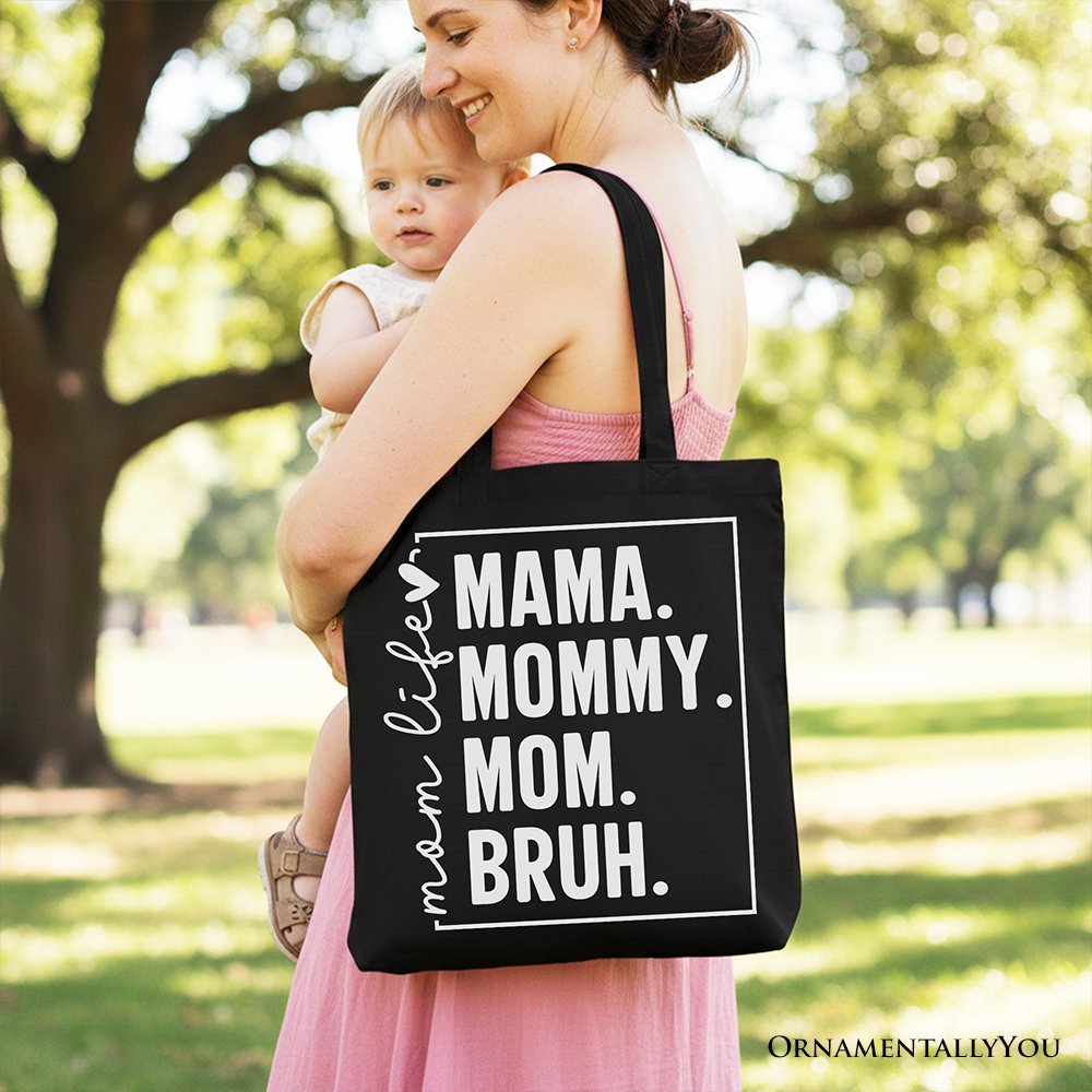 Funny Mom Life Canvas Tote Bag, Minimalist Mama Shopper Bag