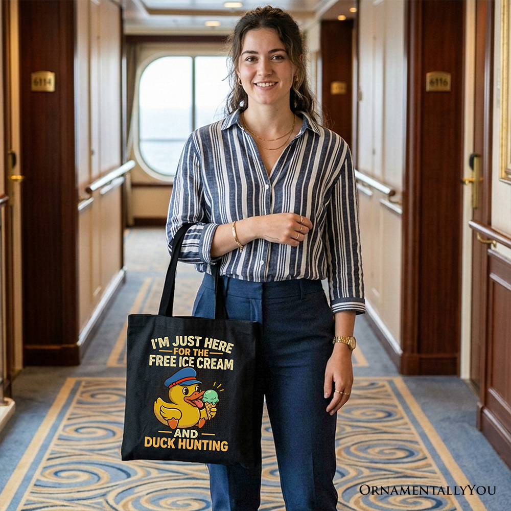 Funny Resin Duck Cruise Tote Bag, Ice Cream Vacation Shopper