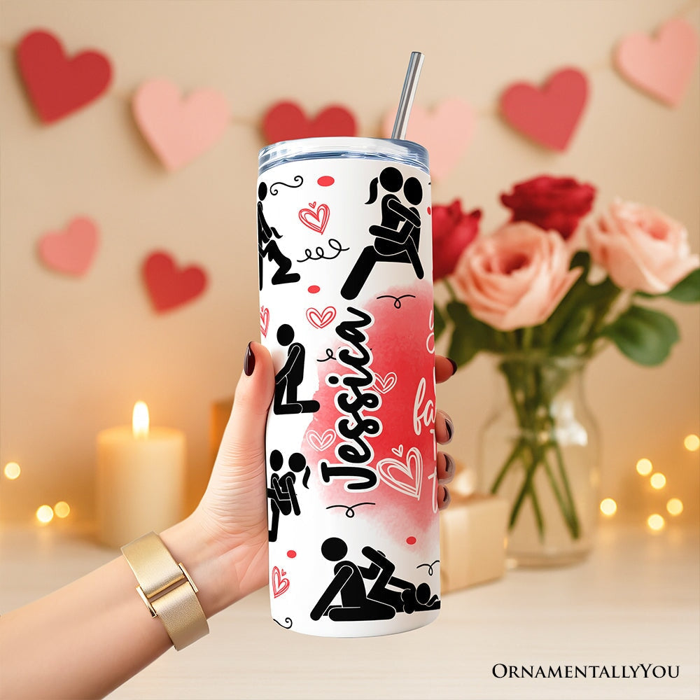 Funny Valentine Couple 20oz Tumbler with Lid and Straw, White/Red
