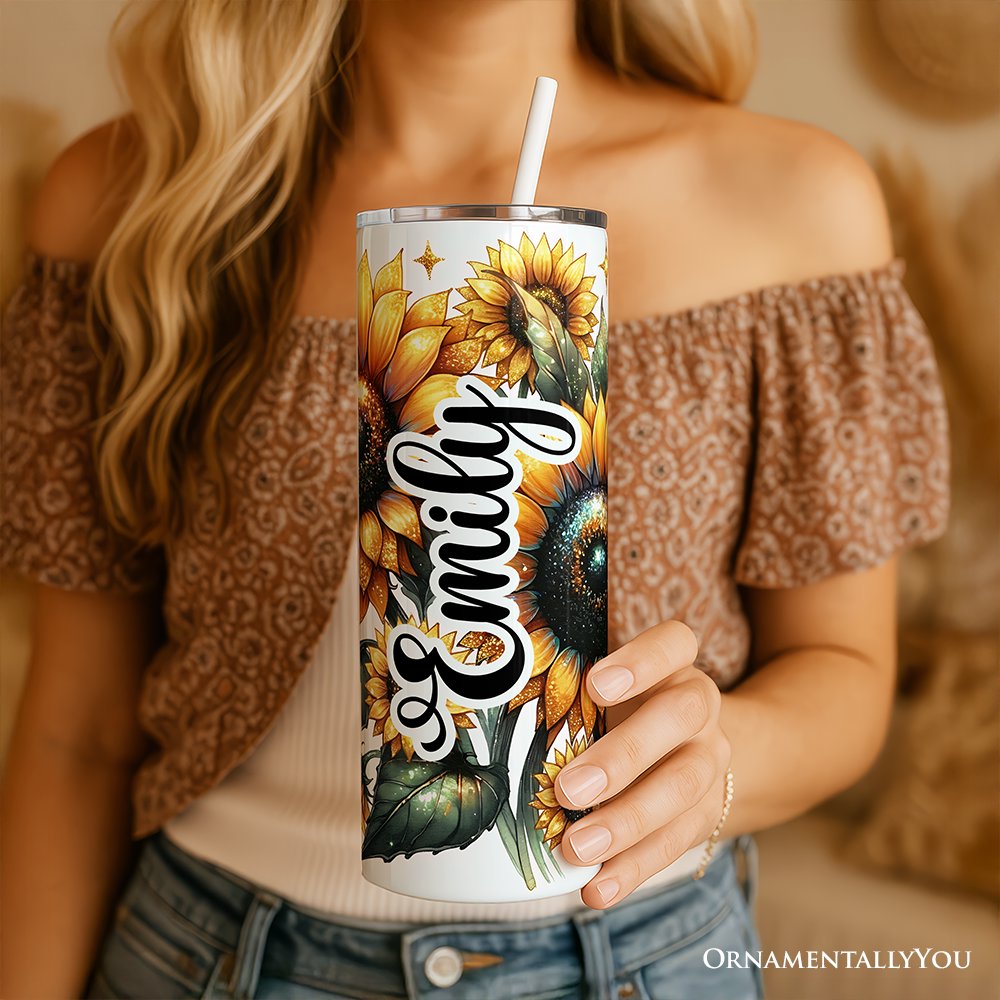 Glittered Sunflower 20oz Travel Tumbler with Straw and Lid