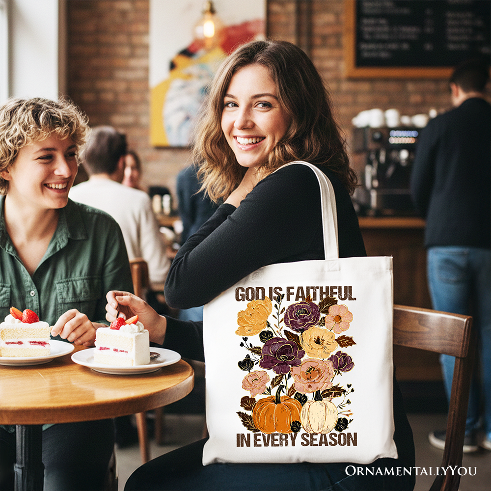 God Is Faithful Floral Tote Bag – Religious Fall Canvas Shopper