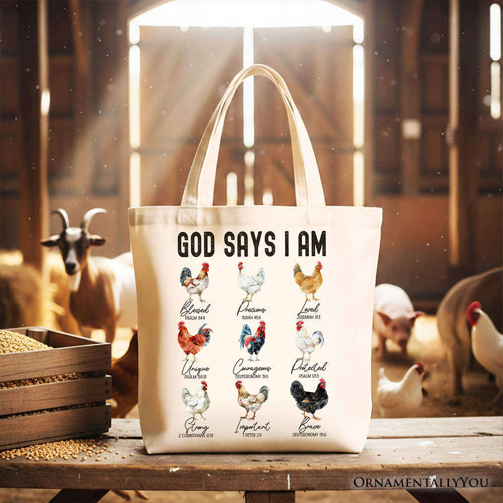 Faith-Based Rooster Tote Bag, Christian Farm Style Shopping Bag
