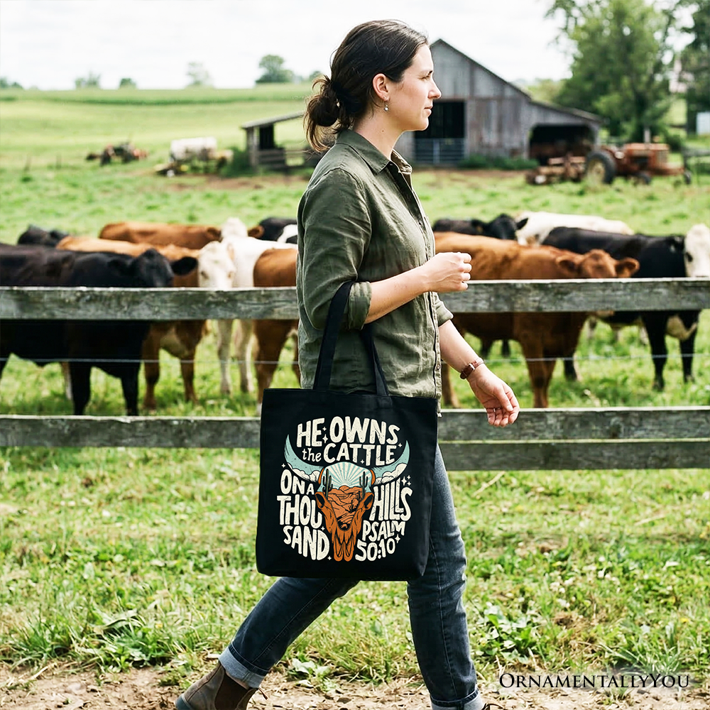 Cattle On a Thousand Hills Tote Bag - Christian Western Gift