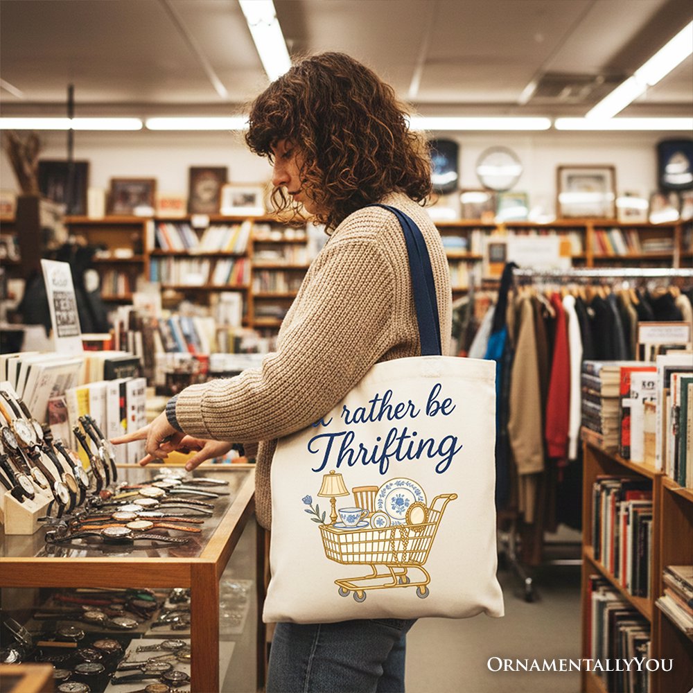 I’d Rather Be Thrifting Canvas Tote Bag, Vintage Style Shopper
