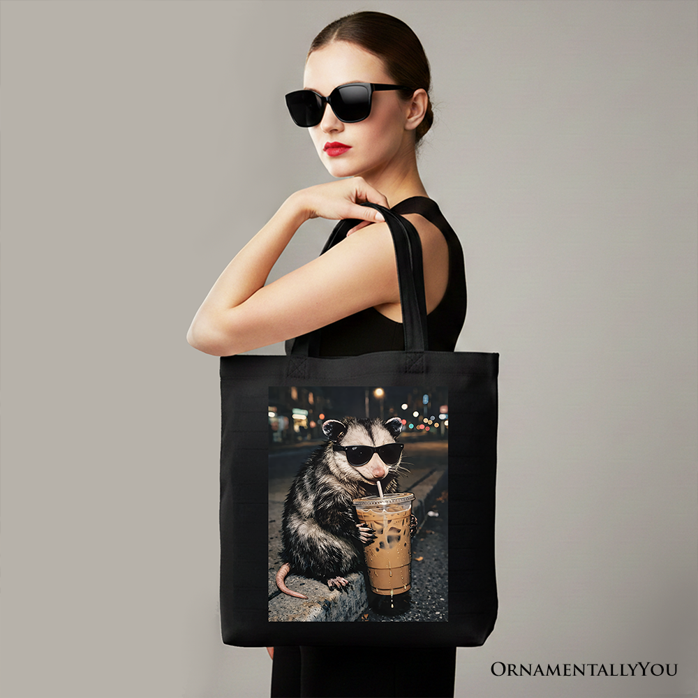 Iced Coffee Opossum Tote Bag Funny Animal Meme Gift Shopper