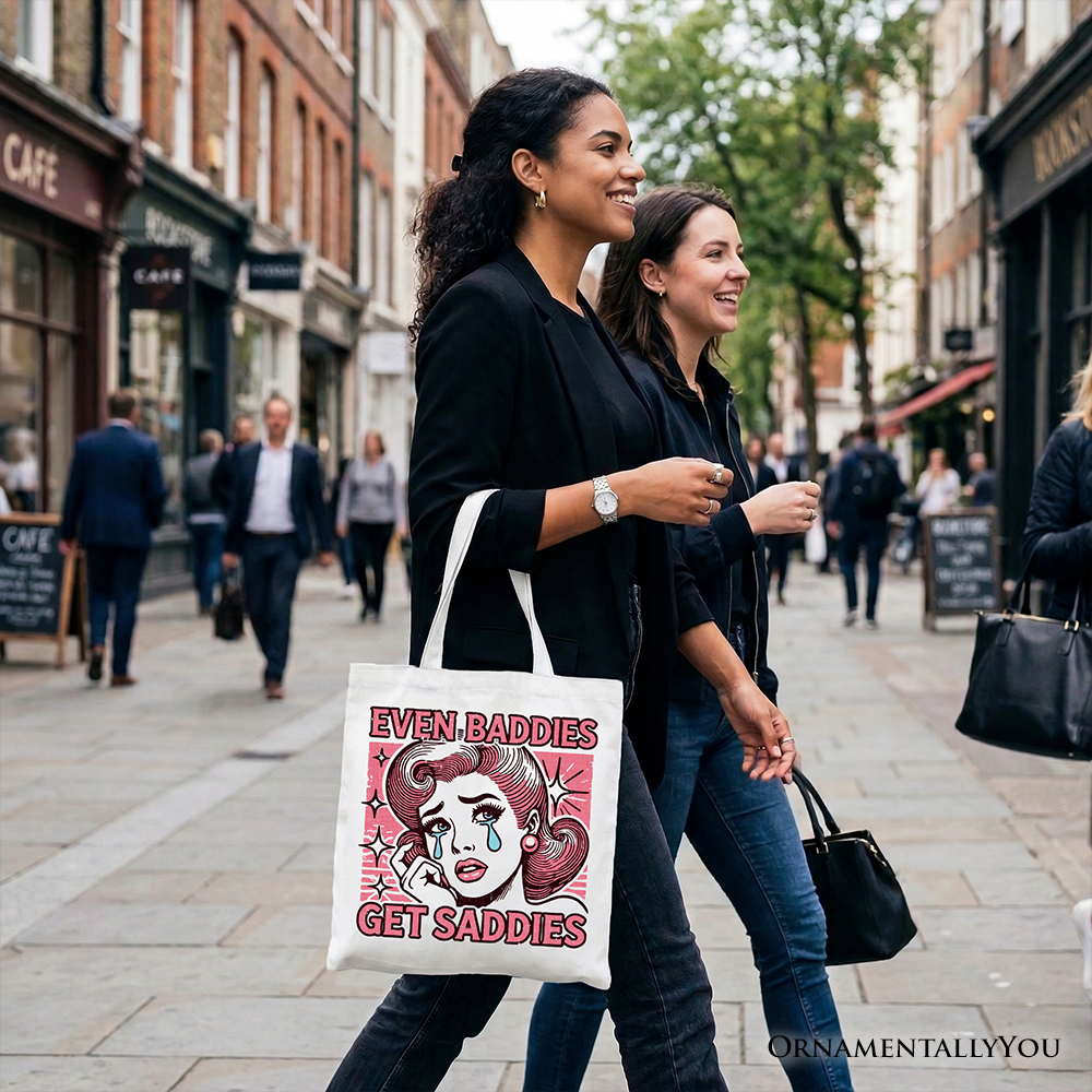 Even Baddies Get Saddies Retro Pop Art Cotton Tote Bag