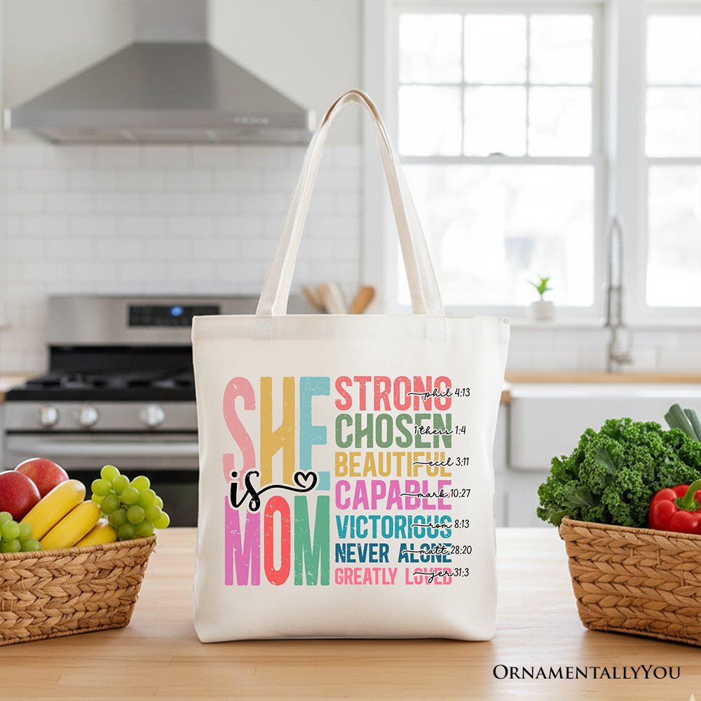 Inspirational Christian Mom Canvas Tote, Affirmation Gift Bag