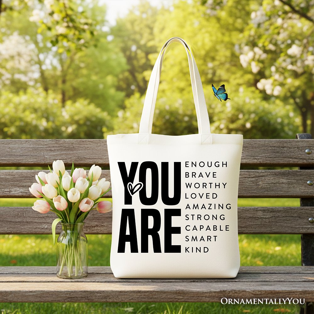 Inspirational Words Canvas Tote, Minimalist Encouragement Shopper