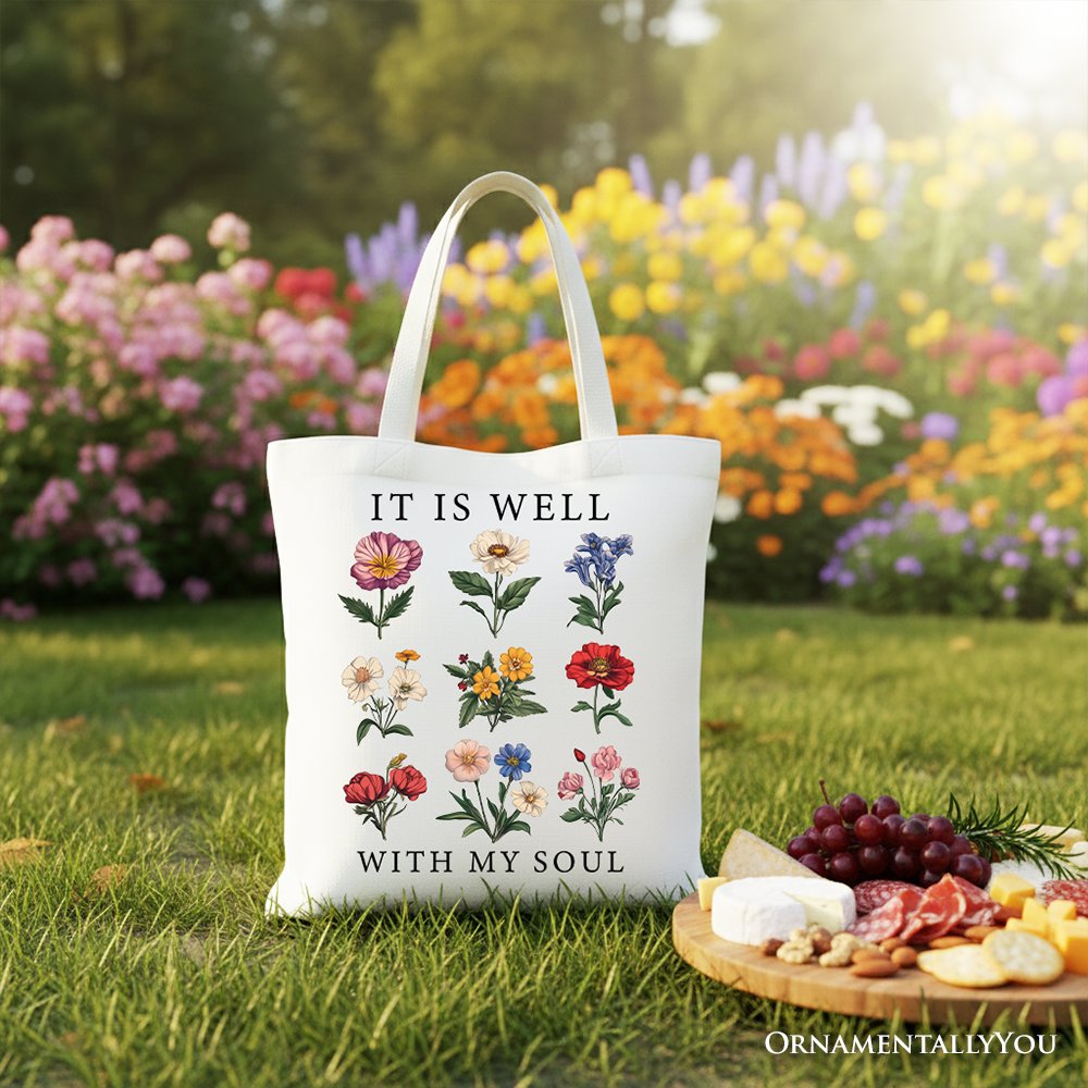 It Is Well With My Soul Floral Canvas Tote Bag, Minimalist Gift