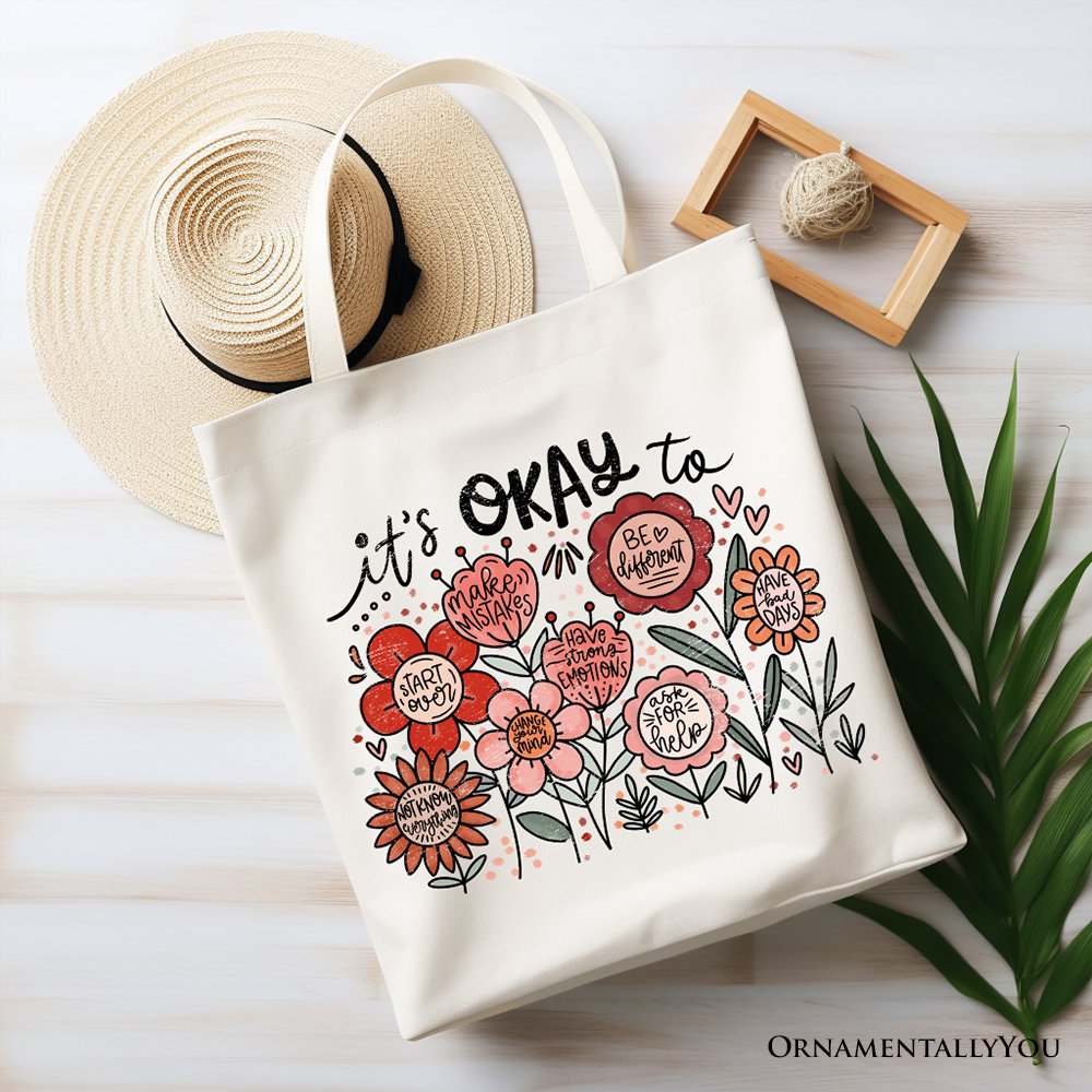 It's Okay Floral Affirmation Canvas Tote Bag Boho Gift