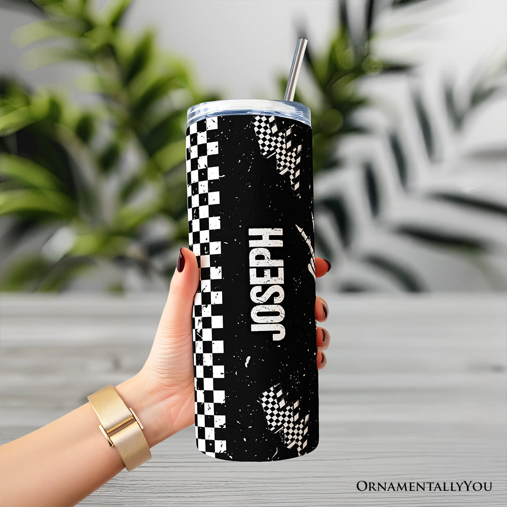 Just A Dad Checkered Lightning 20oz Personalized Tumbler