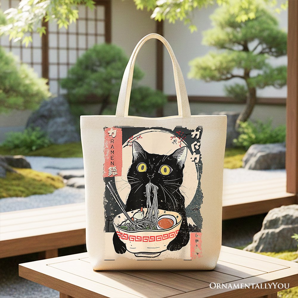 Kawaii Anime Cat Ramen Canvas Tote Bag Japanese Style Shopper