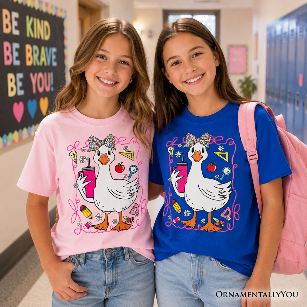 Kids Coquette School Goose T-Shirt Cute Funny Graphic Tee