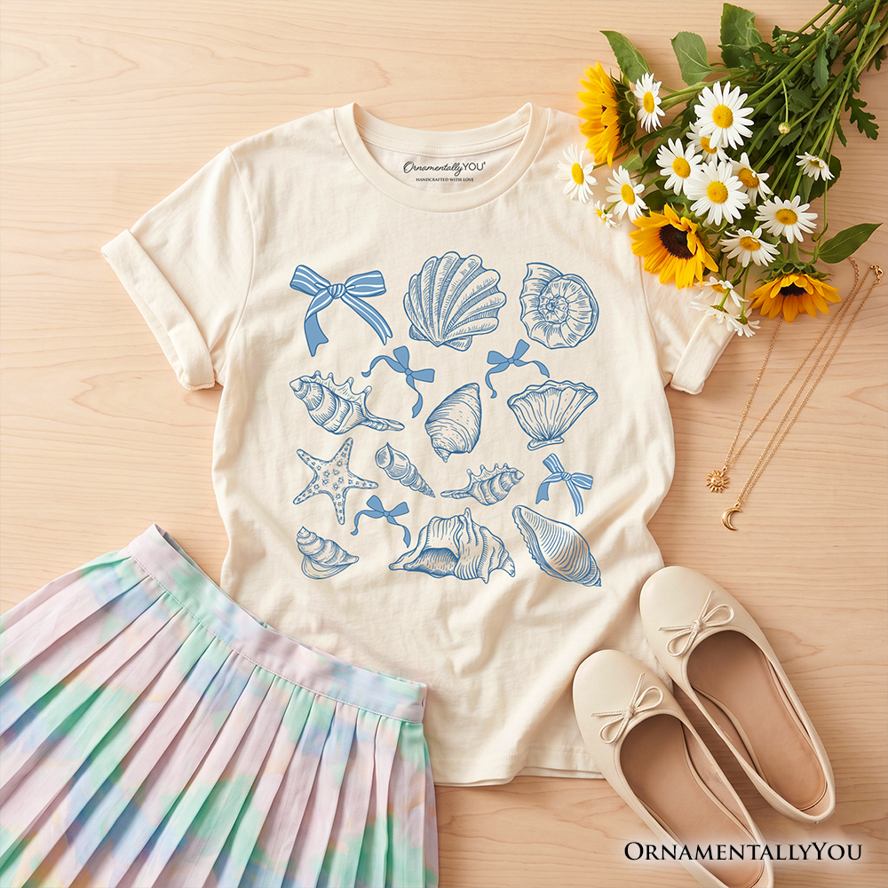 Kids Coquette Seashell Summer T-Shirt, Retro Beach Graphic Tee
