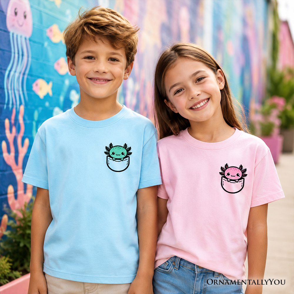 Cute Pocket Blue Axolotl Animal T-Shirt for Youth