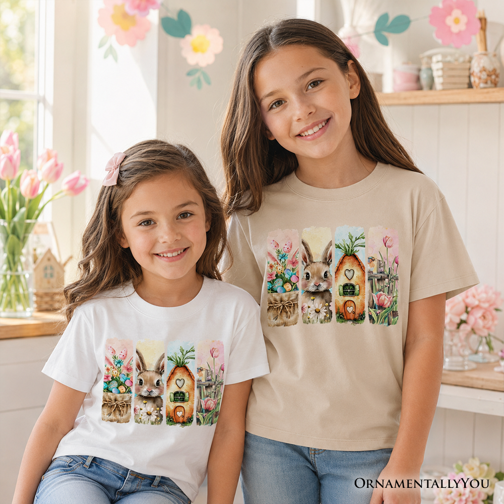 Kids Easter Bunny Floral Brushstroke T-Shirt in Beige