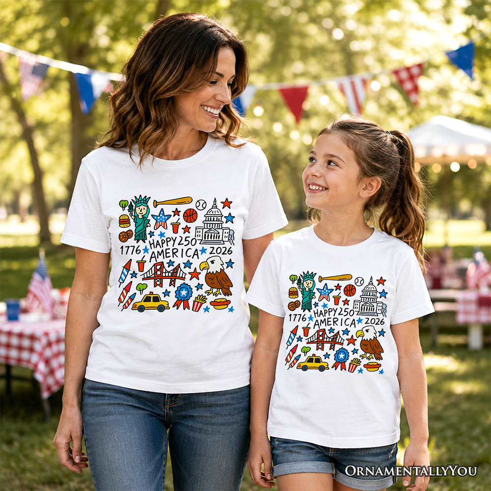 Kids Patriotic 1776-2026 250th Anniversary Doodle T-Shirt