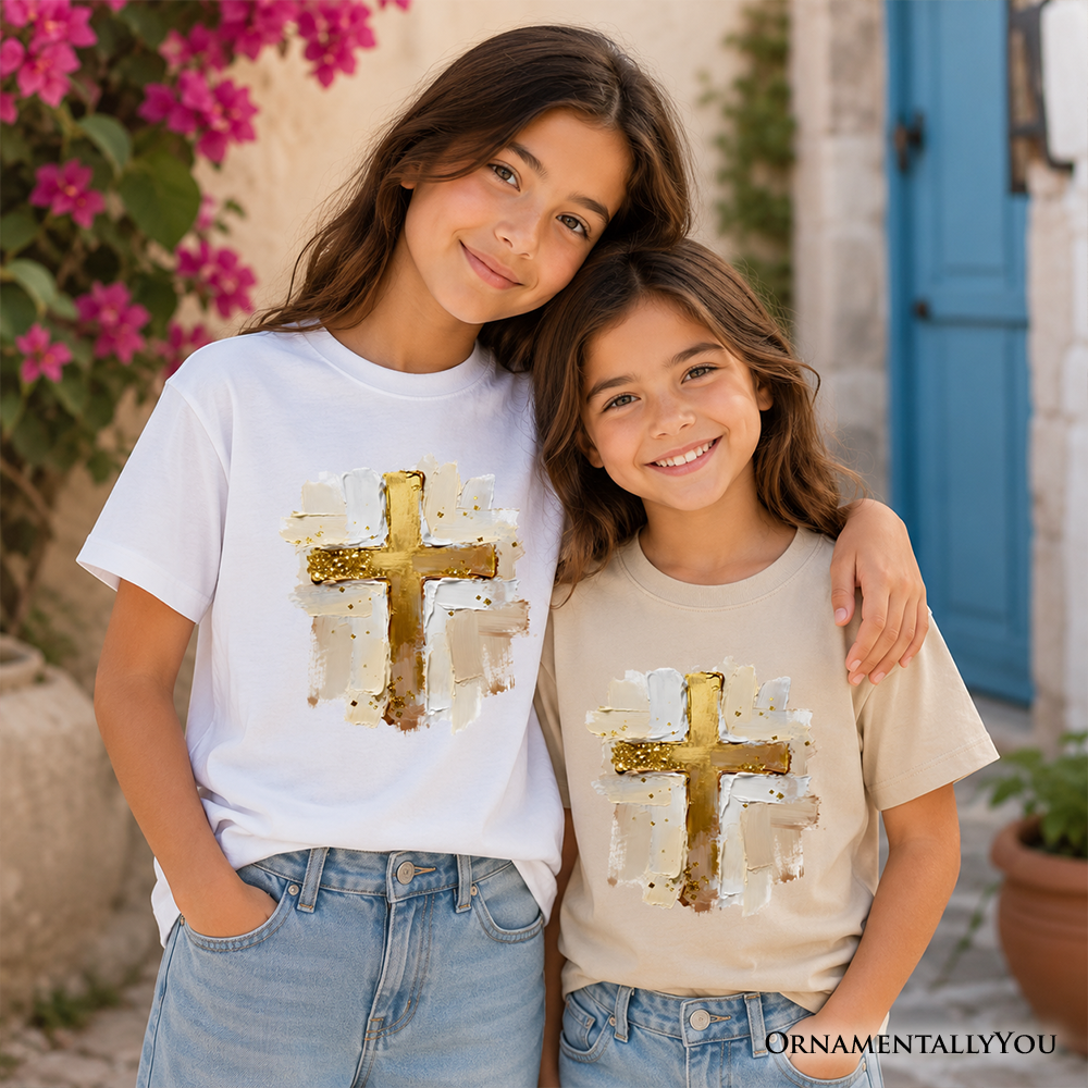Kids Oil Brushstroke Cross T-Shirt, Christian Faith Graphic Tee