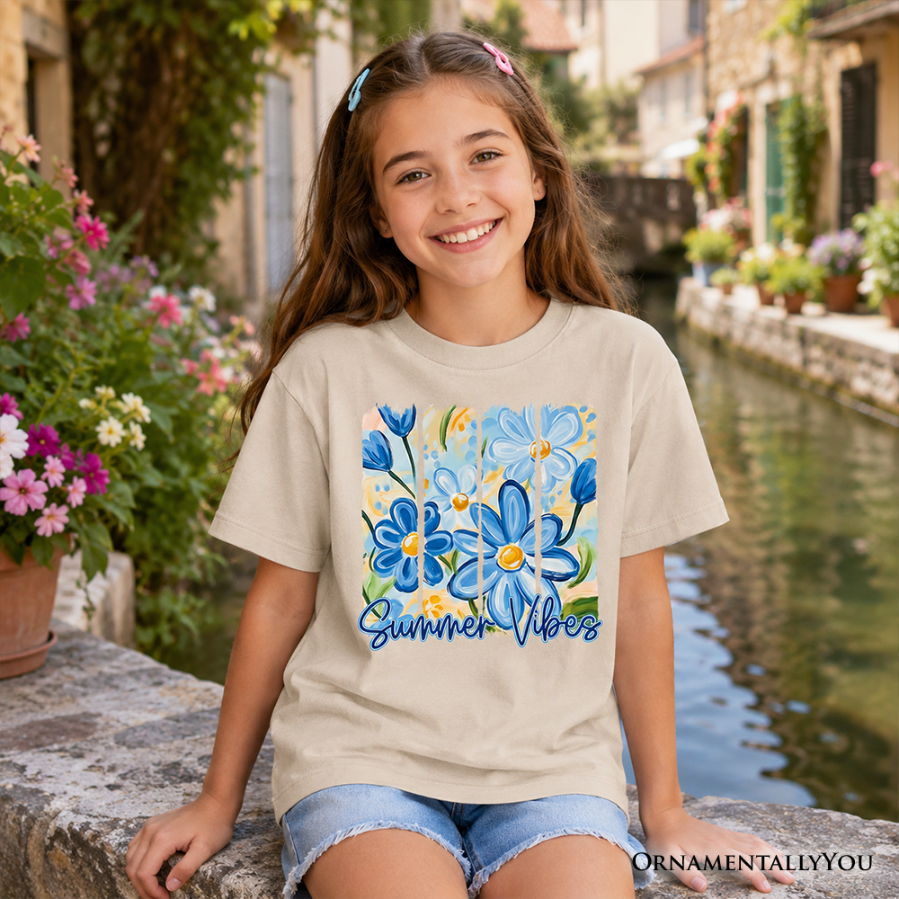 Kids Summer Vibes Brushstroke Flowers T-Shirt, Relaxed Floral Tee