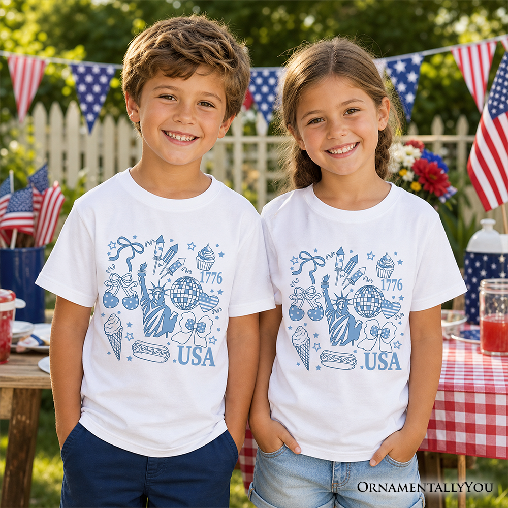 Kids USA Liberty Retro Coquette T-Shirt Patriotic 1776 Youth Tee