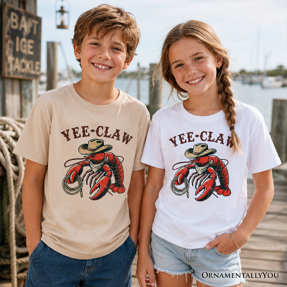 Funny Cowboy Lobster T-Shirt for Kids, Western Animal Graphic Tee