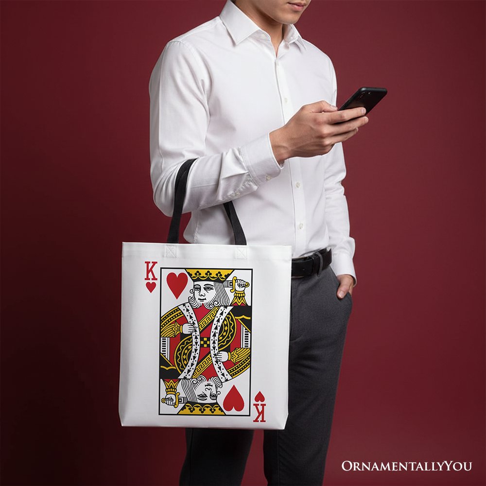 King of Hearts Canvas Tote Bag, Abstract Retro Valentine Shopper