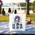 Messy Bun Patriotic Tote Bag Retro 4th of July White Shopper